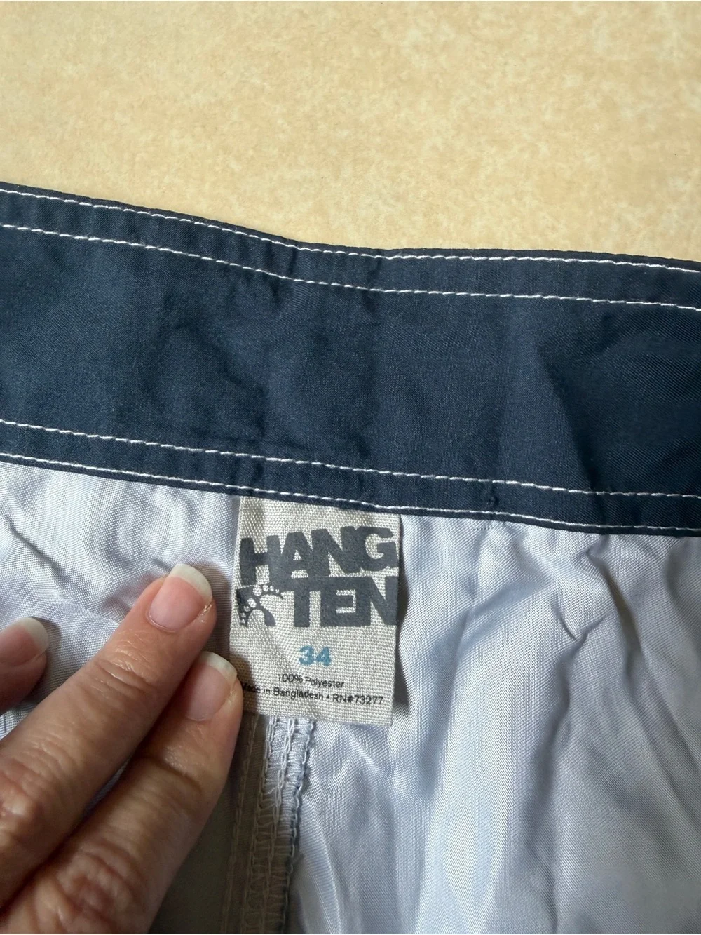 Hang Ten Men's Board Shorts Size 34 Swim Trunks Colorblock Striped Indigo Red